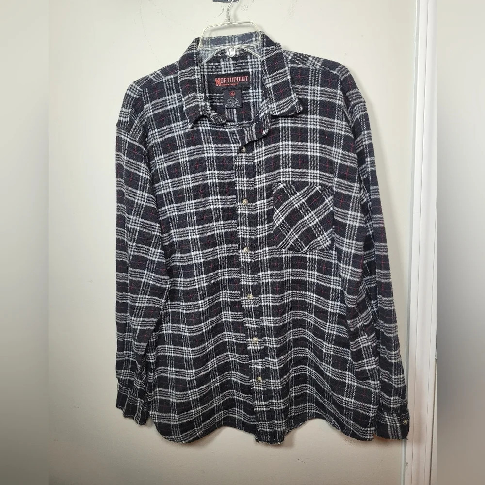 Men’s North Point Black Cotton Flannel Button Down Shirt sz XL